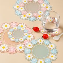 SS0718 Miếng lót ly, lót nồi silicon chống trượt, cách nhiệt họa tiết hoa cúc - Size Lớn